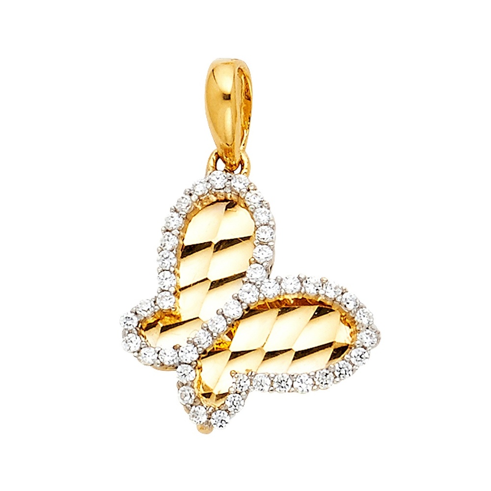 14K Yellow Gold  CZ Butterfly Pendant